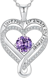Jewelry for Women Wife Infinity Heart Birthstone I Love You Necklace S925 Anniversary Women Necklaces for Her Wife Birthday Gift Ideas, Birthday Present for Girlfriend Mom Daughter Sterling Silver