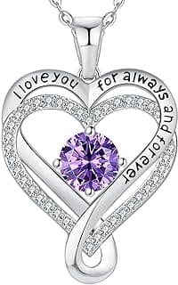 Jewelry for Women Wife Infinity Heart Birthstone I Love You Necklace S925 Anniversary Women Necklaces for Her Wife Birthday Gift Ideas, Birthday Present for Girlfriend Mom Daughter Sterling Silver