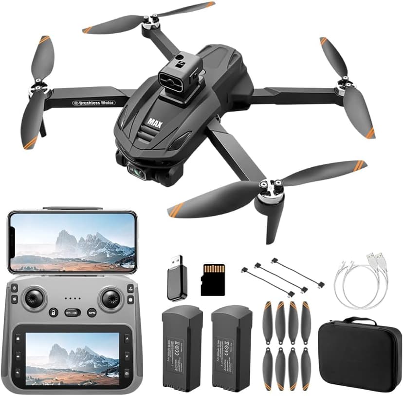 V168 Pro MAX GPS Drones with Camera for Adults 4K, RC Drone with 4.5" HD Screen on Controller, 60 Mins Flight, Long Range Transmission, 360° Obstacle Avoidance, Follow Me, Auto Return, Brushless Motor, QuickShots, Lightweight and Foldable Quadcopter for Beginner Toy Gifts