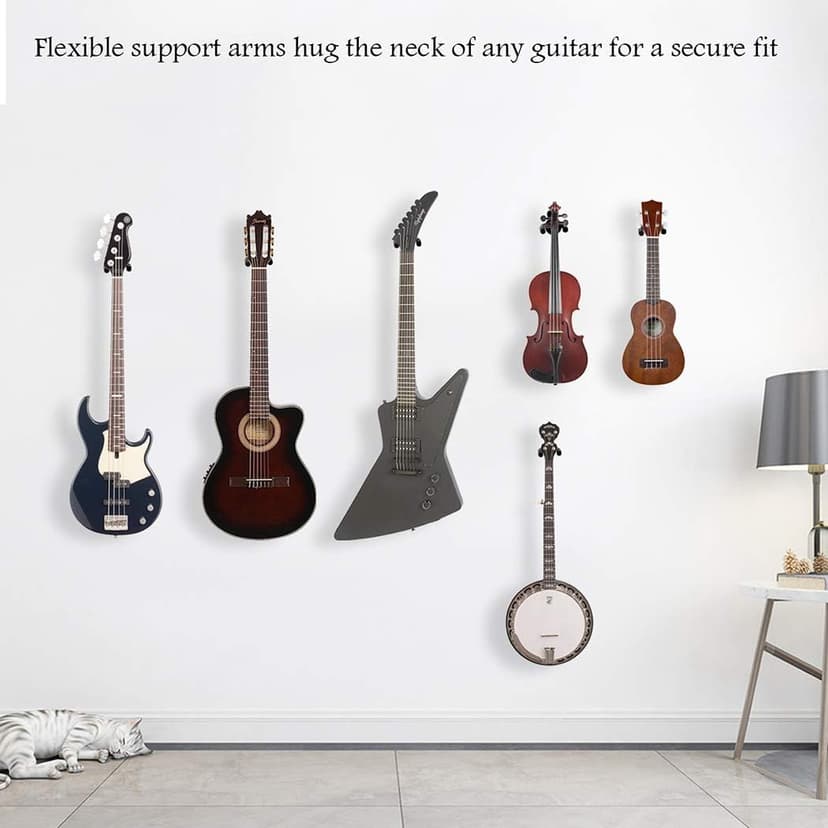 Sound harbor Guitar Wall Mount Hanger 2 Pack Hook Acoustic Electric Bass Guitar Wall Hanger Black Metal Guitar Holder