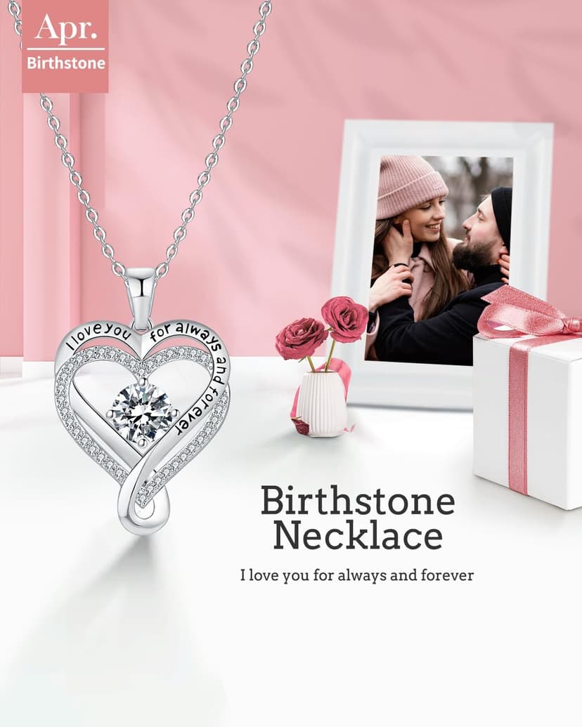 Jewelry for Women Wife Infinity Heart Birthstone I Love You Necklace S925 Anniversary Women Necklaces for Her Wife Birthday Gift Ideas, Birthday Present for Girlfriend Mom Daughter Sterling Silver B09XCK5XP1