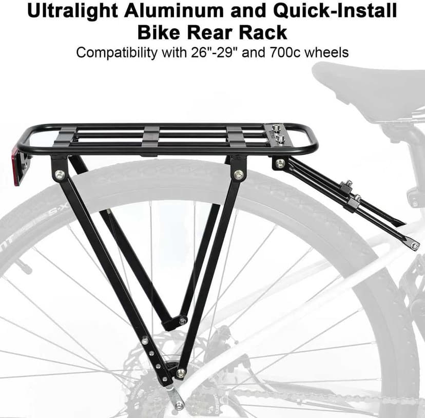 Bike Rear Rack Aluminum: Fits Most 26-29" No Disc Brake & Some Disc Brake Bikes (See The Image Gallery to Check Compatibility), 60lbs Capacity Bike Cargo Rack, Assembly