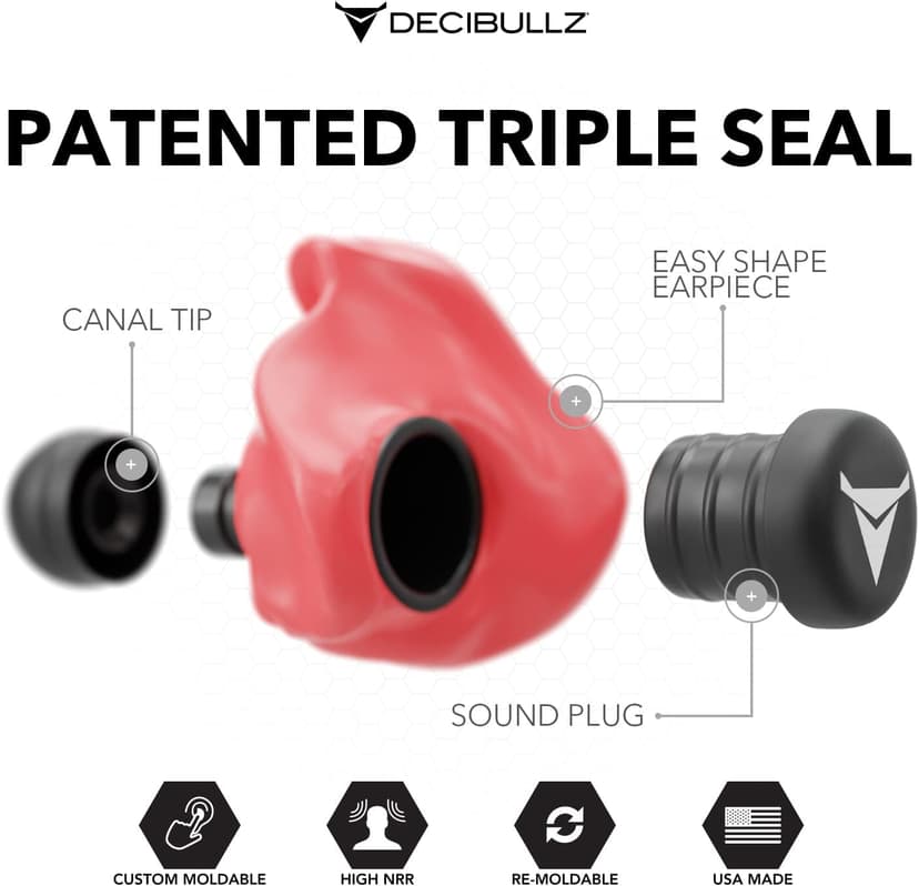 Decibullz - Custom Molded Earplugs, 31dB Highest NRR, Comfortable Hearing Protection for Shooting, Travel, Work and Concerts
