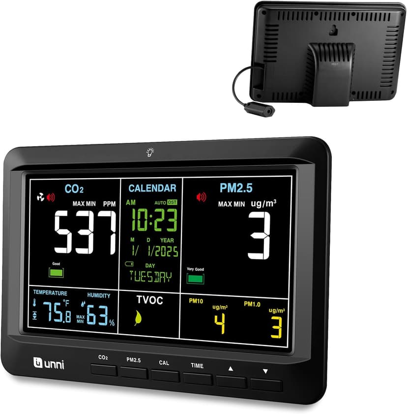 Air Quality Monitor Indoor 7.5" Display + Alerts, CO2 Monitor PM2.5 PM1.0 PM10 with TVOC Temperature Humidity for Home, Kitchen, Bedroom, Office, RV