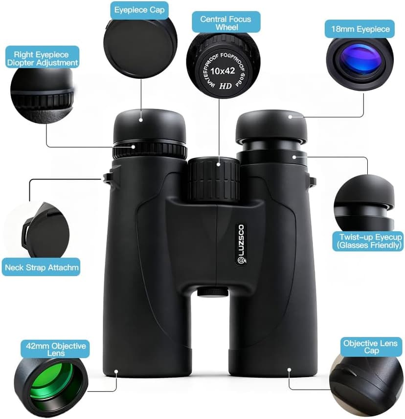 10x42 HD Binoculars for Adults High-Powered – Waterproof Binoculars with Clear Wide View, Lightweight for Bird Watching, Hunting, Hiking & Sports, with Carrying Bag