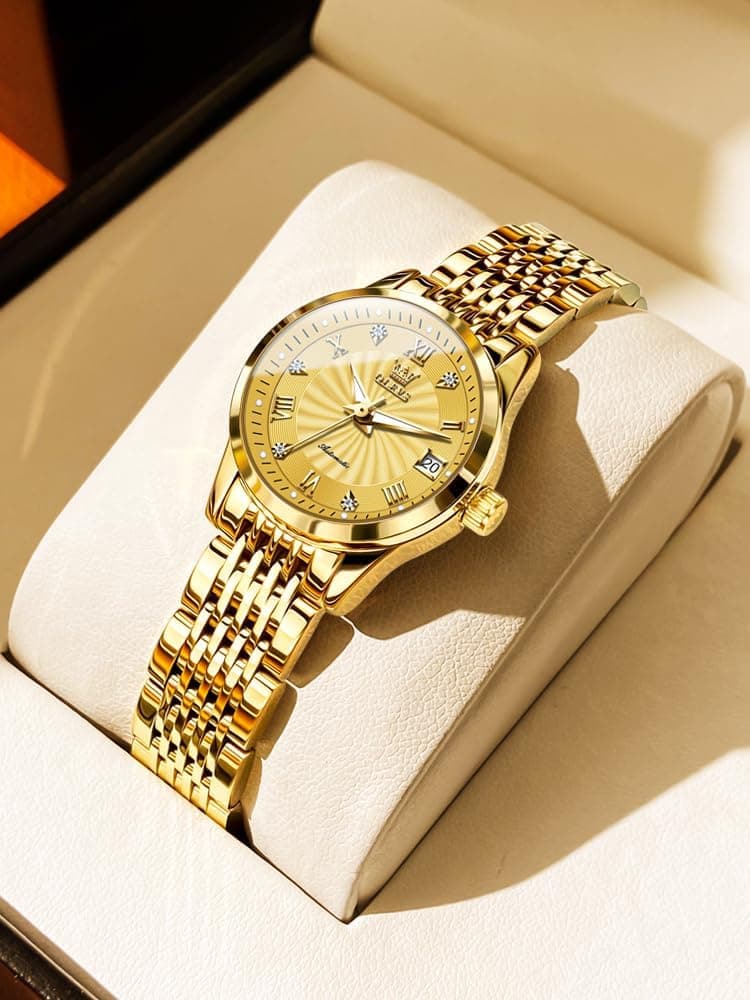 OLEVS Womens Automatic Watches Gold Classic Diamond Ladies Self Winding Mechanical Two Tone Stainless Steel Wrist Watch Date