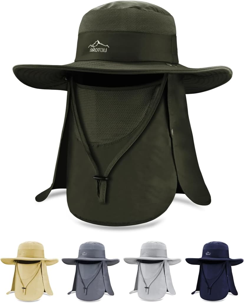 BROTOU Sun Cap Fishing Hats, UPF 50+ Wide Brim Outdoor Protection Hat, Sun Hat with Face & Neck Flap Cover for Men and Women