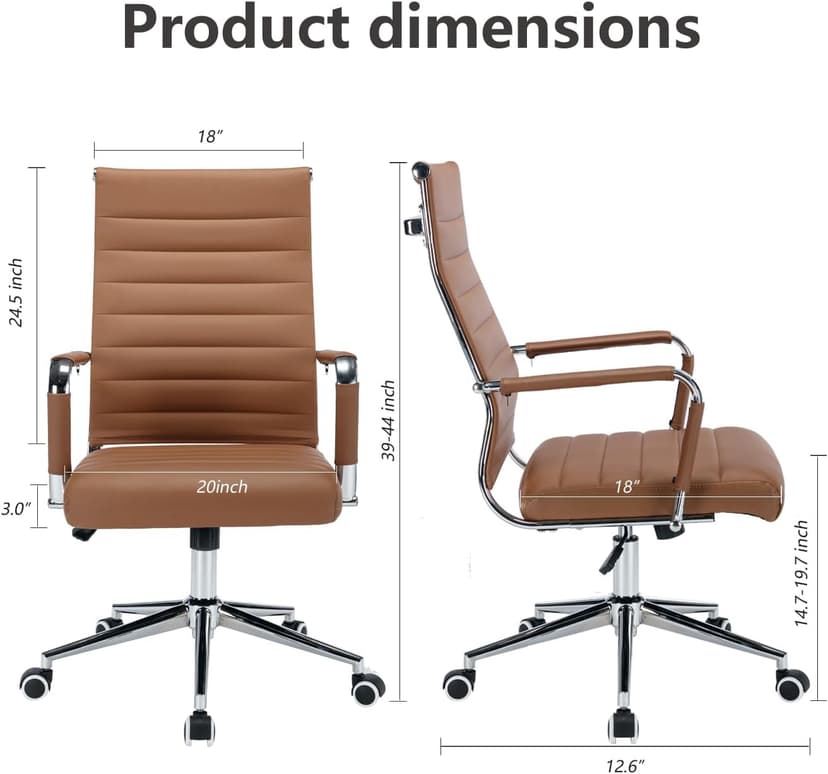 Office Desk Chair Leather, Conference Room Chairs with Wheels, Executive Modern High Back Ergonomic Swivel Rolling Ribbed Computer Chair(Brown)