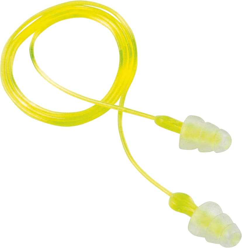 Peltor Sport Tri-Flange Corded Reusable Earplugs, 3 Pair, Noise Reduction Rating (NRR) 26 dB, Comfortable Fit, Ideal For Range, Shooting & Hunting, Washable and Corded, Neon Yellow (97317-10C)
