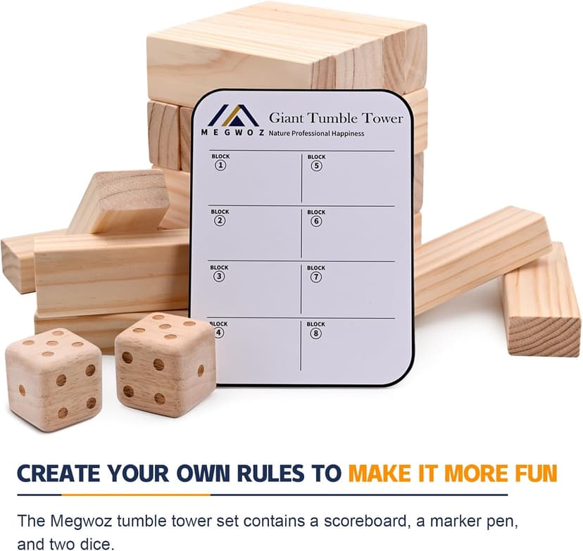 Giant Tumble Tower Games for Kids and Adults 57 Blocks New Zealand Pine Wooden Blocks Stacking to Over 4.2FT Family Game for Indoors Outdoors Yard Games for Family