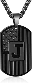 Initial A-Z Letter Necklace for Men Kids Teen Stainless Steel American Flag Dog Tag Pendent Birthday Gifts Gifts for Boys - Initial Necklace for Men Boys Kids Teen Jewelry Gifts B0CW98XXJP