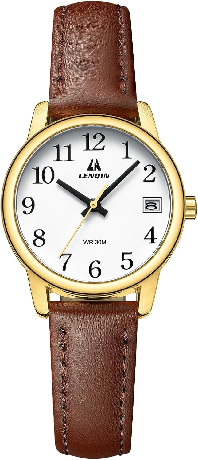 LN LENQIN Ladies Watches Analog Quartz Watch for Women Waterproof Women's Wrist Watches Easy Reader Womens Watch with Leather Strap