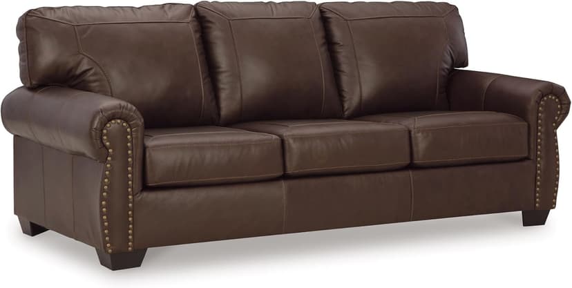 Signature Design by Ashley Colleton Classic Leather Match Sofa with Nailheads, Dark Brown