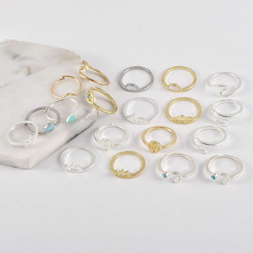 FUTIMELY Boho Retro Stackable Rings Sets for Women Knuckle Joint Finger Knuckle Nail Ring Sets Moon Stars Stack Preppy Statement Rings Cute Trendy Stuff Jewelry