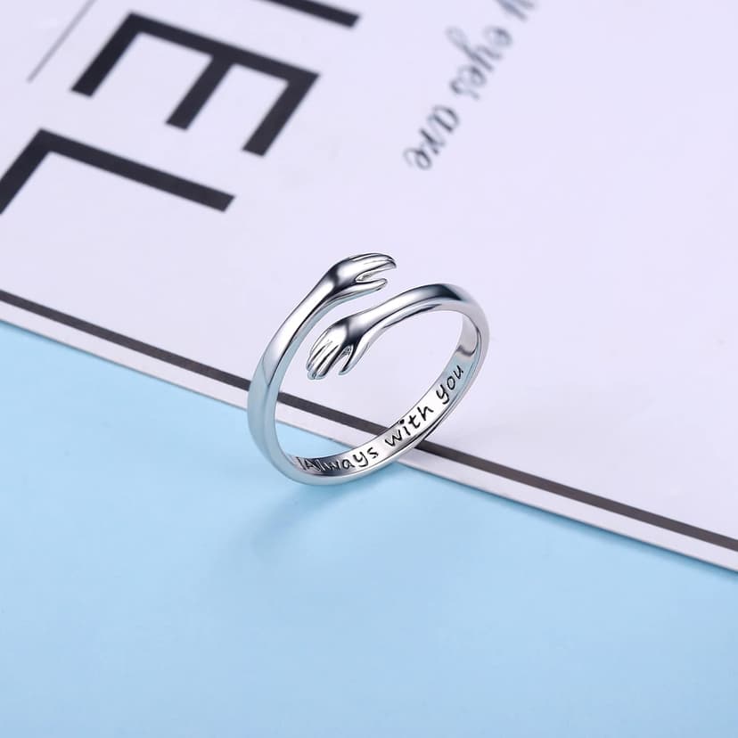 Yesteel S925 Sterling Silver Hug Ring for Women Teen Girls, Adjustable Ring Jewelry Mothers Day Birthday Gifts for Daughters Mom Sister Wife Friends Grandma
