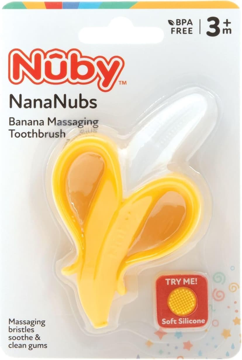 Nuby Nananubs Banana Massaging Teether – Baby Teething Toys 3 Months and Up, Silicone Teether for Sore Gums, Infant Toy, Baby Essentials, Brush, Travel Accessory, Gift for Babies