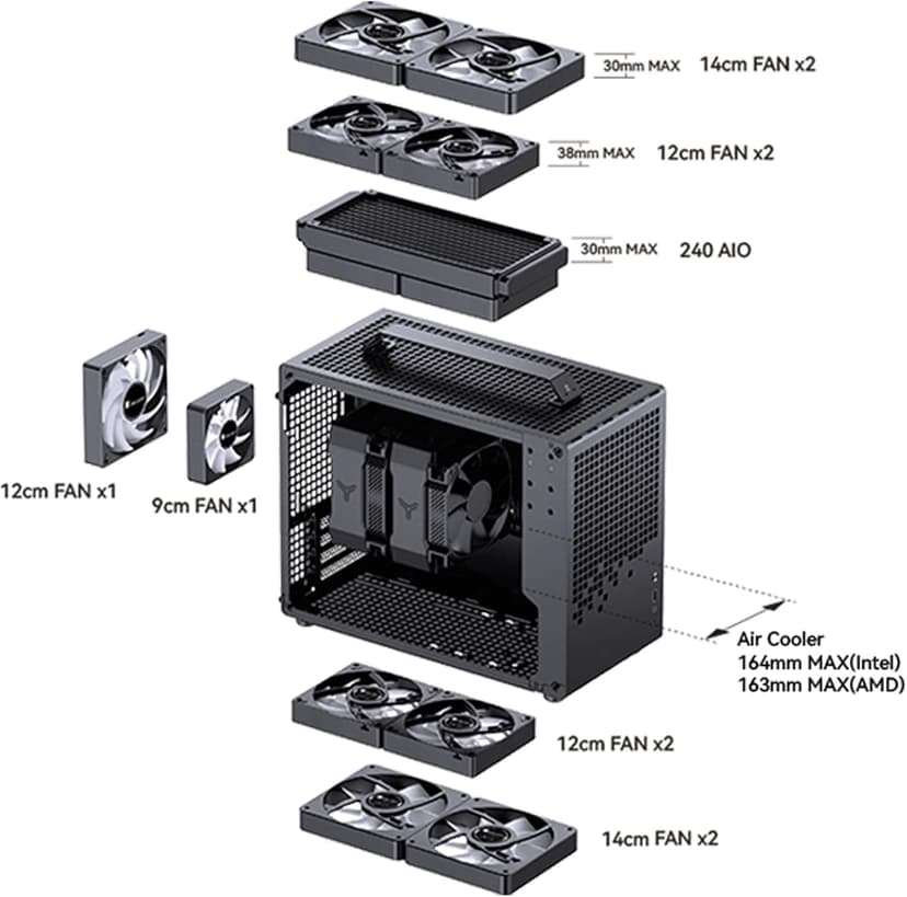 JONSBO/JONSPLUS Z20 Black Micro-ATX Mini Tower PC Case,with Detachable Carrying Handle, Mini Size, High-Performance Hardware Compatible, Support 240AIO, H160mm Cooler, Black