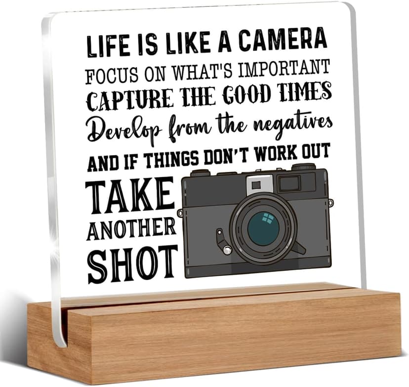 Life Is Like a Camera Acrylic Sign, Photographer Gift, Desk Decor 4 x 4 Inches Cool Gifts for Photographers, Inspirational Gifts for Men, Women B0DGPWGBRK