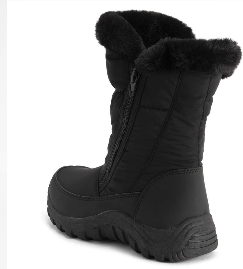 POLAR Womens Memory Foam Twin Zip Opening Pull On Nylon Waterproof Thick Faux Fur Lined Winter Rain Snow Boots