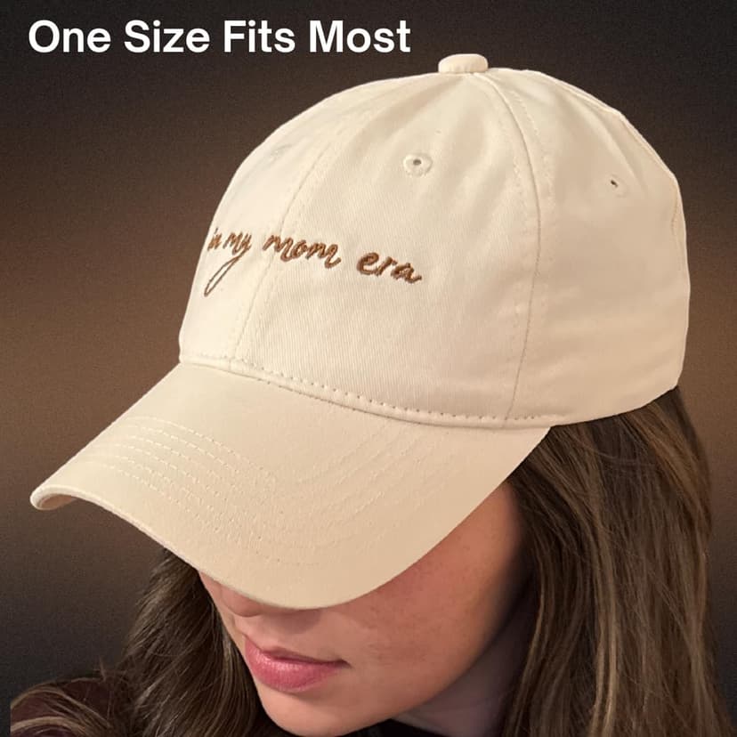 in My Mom Era Hat - Beige Baseball Cap for Moms, High Ponytail Hole, Minimalist Design, Mothers & New Mom Gifts
