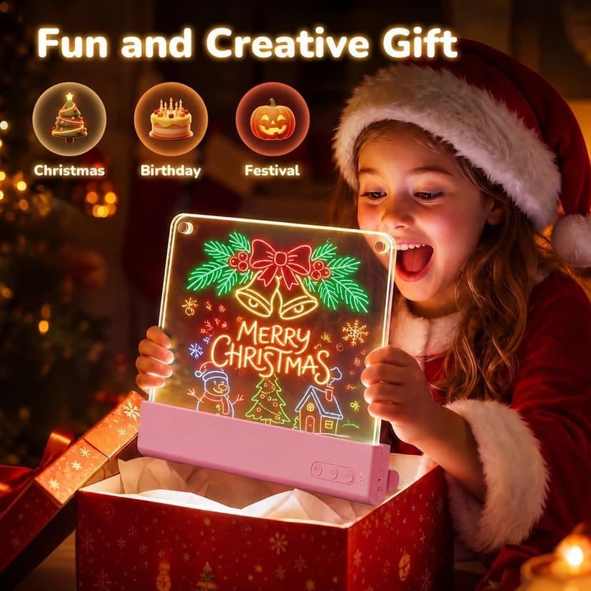 Rechargeable Light up drawing board with 15 Light Effects,Scratch Resistant Easy Clean Panel,Birthday Gift for Kids Age 3-12 16" Led Drawing Board for Kids with Dual Panels - 【2026 New】 B0HJBWNWVW
