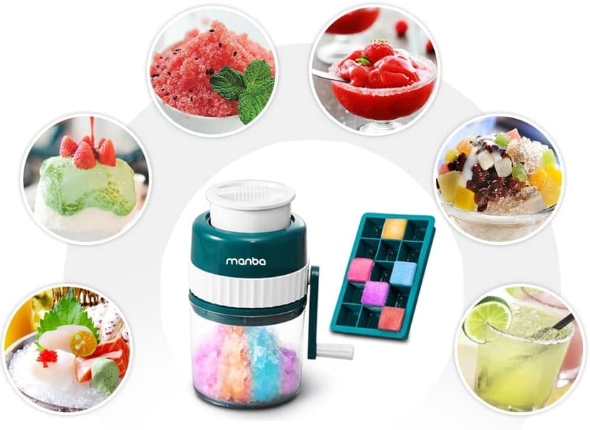 MANBA Ice Shaver and Snow Cone Machine - Premium Portable Ice Crusher and Shaved Ice Machine with Free Ice Cube Trays - BPA Free