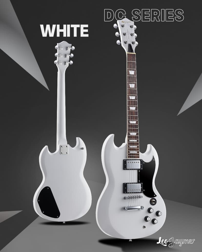 Leo Jaymz 39 Inch Solid Body Electric Guitar - Poplar Wood Body，Maple Neck and Laurel Wood Fretboard (White)