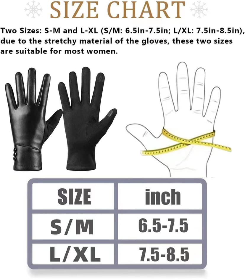 Kebesu Winter Fashion Leather Gloves for Women, Touch Screen Wool Lined Outdoor Windproof Warm Suede Driving Dress Gloves