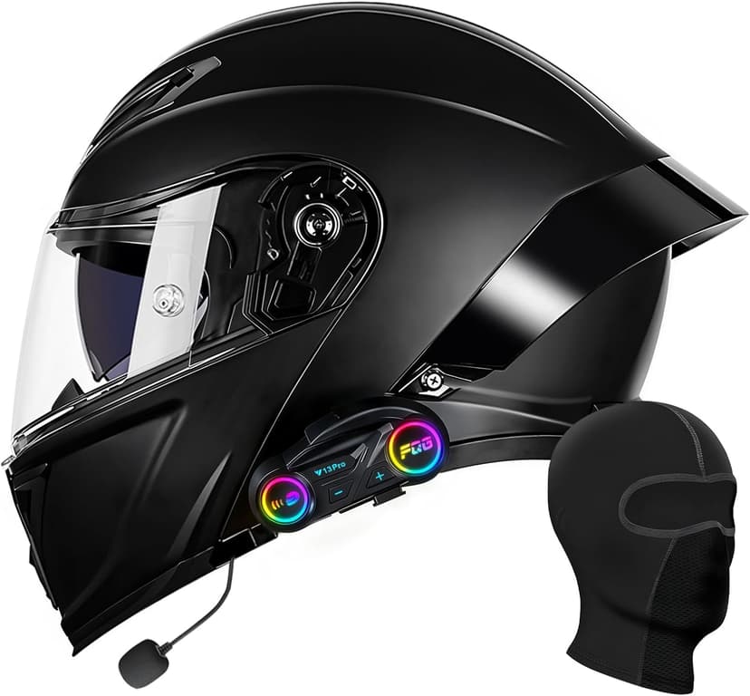 Motorcycle Helmet Bluetooth, DOT Approved Modular Motorcycle Helmets with Dual Visor, Flip Up Full Face Helmet for Adults Men Women