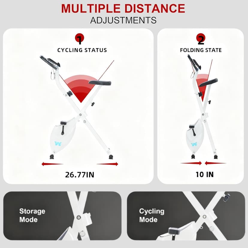 BARWING Stationary Exercise Bike for Home Workout, 5 IN 1 Foldable Indoor Cycling Bike for Seniors, 350LB Capacity, 16-Level Magnetic Resistance, Seat Backrest Adjustments