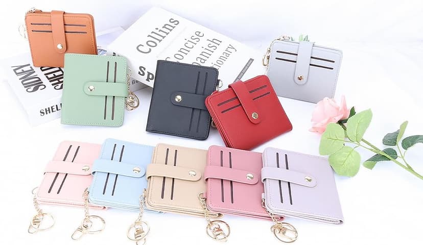 Airkit Small Wallets Woman RFID Blocking Leather Credit Card Holder - with ID Window - Card Wallets for Women - with Zipper Coin Purse - Keychain Wallet
