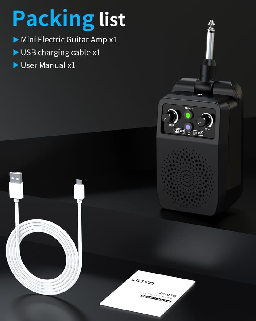 JOYO Mini Amp 5W Portable Plug in Practice Electric Amp Bluetooth Rechargeable Combo Guitar Amplifier Built-in 4 Effects Clean, Overdrive, Distortion, Reverb (JA-05G) B0CNRGCG3Z