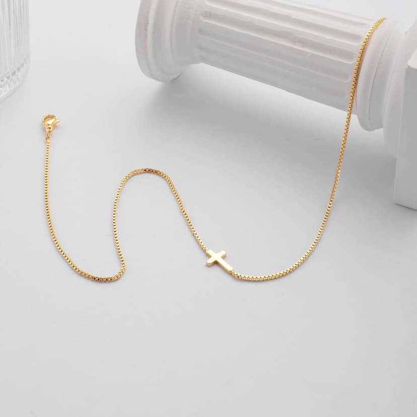 Cross Necklace for Women 14K Gold Silver Plated Dainty Small Cross Pendant Choker Simple Trendy Cute Cross Charm Chain Necklace Easter Basket Stuffers Baptism Religious Faith Jewelry Gift