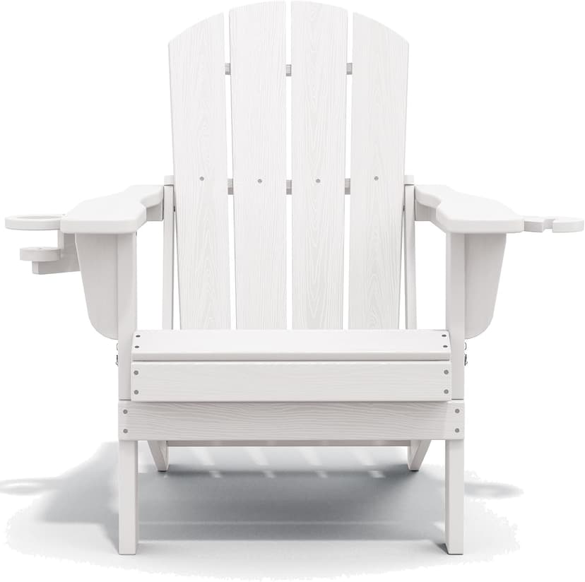 SERWALL Adirondack Chair with Cup Holders - Composite Adirondack Chairs Set of 2 HDPE Outdoor Chairs All Weather Use- White