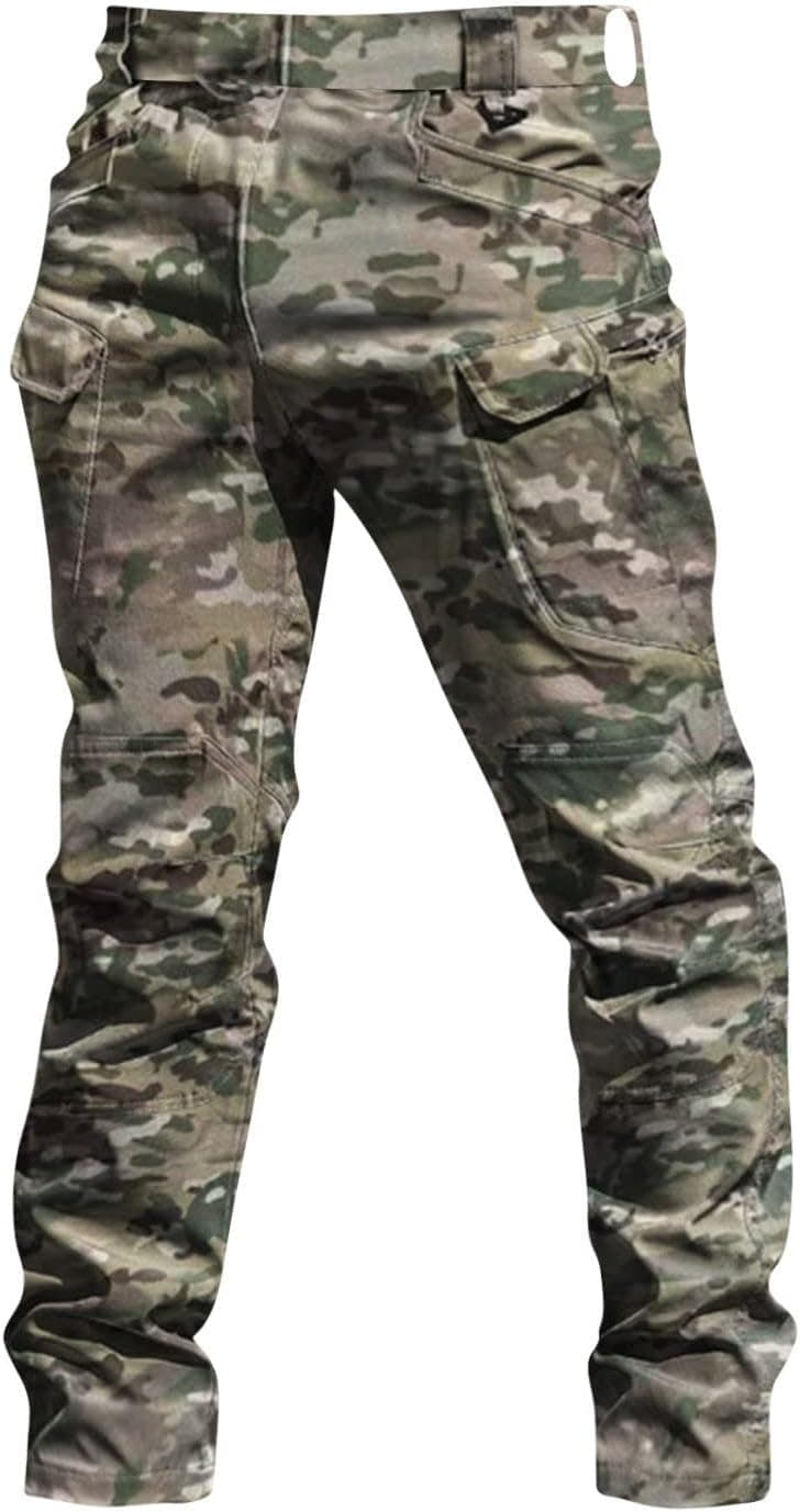 tobchonp Mens Cargo Pants Water Resistant Relaxed Fit Hiking Work Pants Multi Pockets Ripstop Flex Baggy Camo Tactical Pant