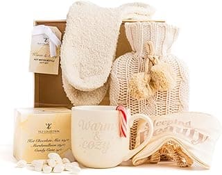 Women Gift Set -Hot Water Bottle, Hot Chocolate Mix, Mini Marshmallows, Mug, Socks, Crushed Candy |Mini Winter Hot Water Bottle With Cover|Cosy Gifts |Women Gifts |Hot Chocolate Gift Sets