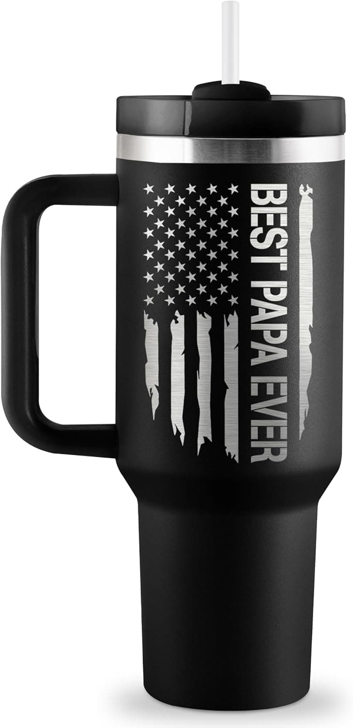 Best Papa Gifts for Fathers Day Christmas 40oz Travel Cup Insulated Tumbler with Handle & Straw ROSTANTEN Papa Gifts Birthday Gifts for Papa from Grandkids B0F5J1RJCL