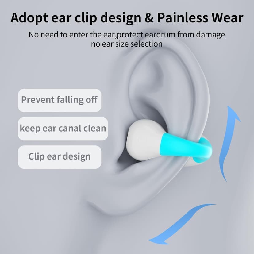 Clip On Earbuds, Bluetooth 5.3 Lightweight Comfort Bone Conduction Open Ear Headphones with LED Digital Display Charging Case Sport Built-in Mic IPX7 Waterproof for Running Fitness Android,Light Blue1