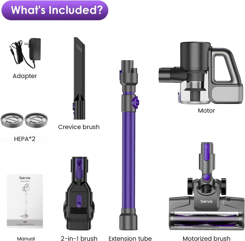 Cordless Vacuum Cleaner, 40KPA/500W/35Mins, Green LED Light, Lightweight Stick Vacuum Self-Standing, Vacuum Cleaners for Home Handheld Vacuum for Pet Hair, Carpet, and Hard Floors, U8