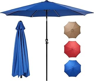 OLIXIS 9ft Patio Umbrella with Tilt and Crank Button & 8 Sturdy Ribs Waterproof, Patio Table Umbrella Perfect for Poolside, Terrace, Beach and Outdoor Restaurant, Blue