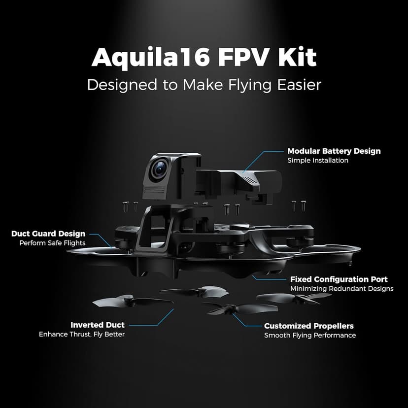 BETAFPV Aquila16 FPV Kit with LiteRadio 2 SE Transmitter for Simulator, VR03 Goggles with DVR Recording Function, 3 Flight Modes, Supported 1S RTF Kit for FPV Beginner to Fly Indoor & Outdoor ELRS V3