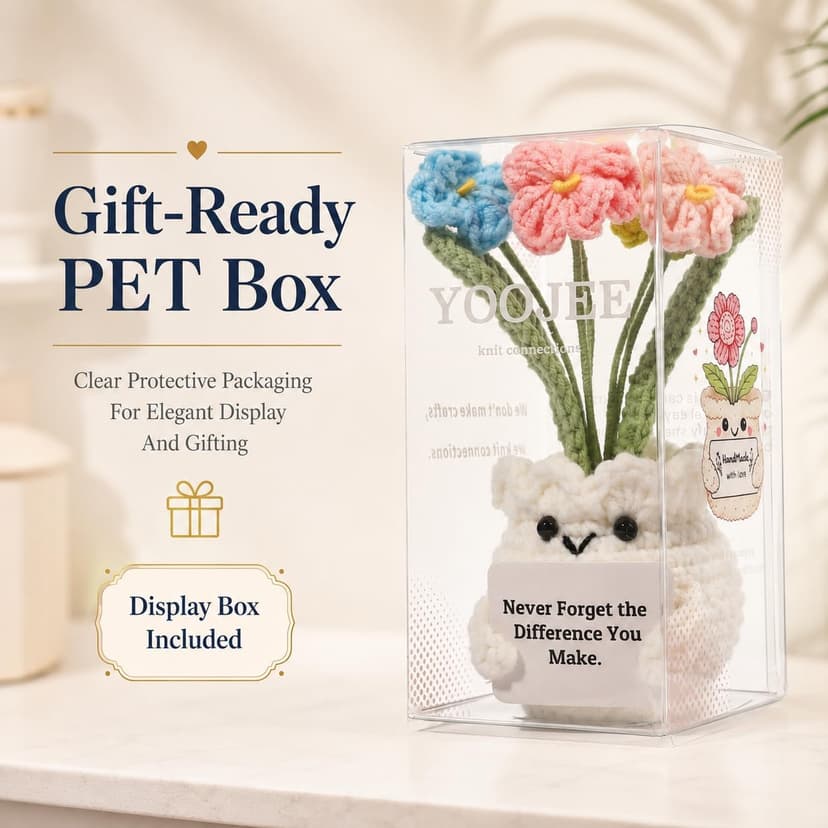 Cute Gifts for Women, Boss Day, Teacher Appreciation, Coworker & Nurse Thank You Gift, Desk Decor, 4.7 In H × 2.4 In W Forget-Me-Not Crochet Flower Potted Plant Gift B0F26ST99P