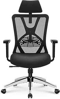 Ticova Ergonomic Office Chair - High Back Desk Chair with Adjustable Lumbar Support, Headrest & 3D Armrest - 130°Rocking Mesh Computer Chair