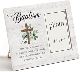 Baptism Picture Frame, Baptism Gifts for Boys, Christening Gifts for Girls, Catholic Baby Gift Wood Photo Frame, 4 x 6 Inch Photo