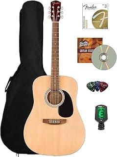 Fender Dreadnought Acoustic Guitar - Natural Bundle with Gig Bag, Tuner, Strings, Picks, and Austin Bazaar Instructional DVD