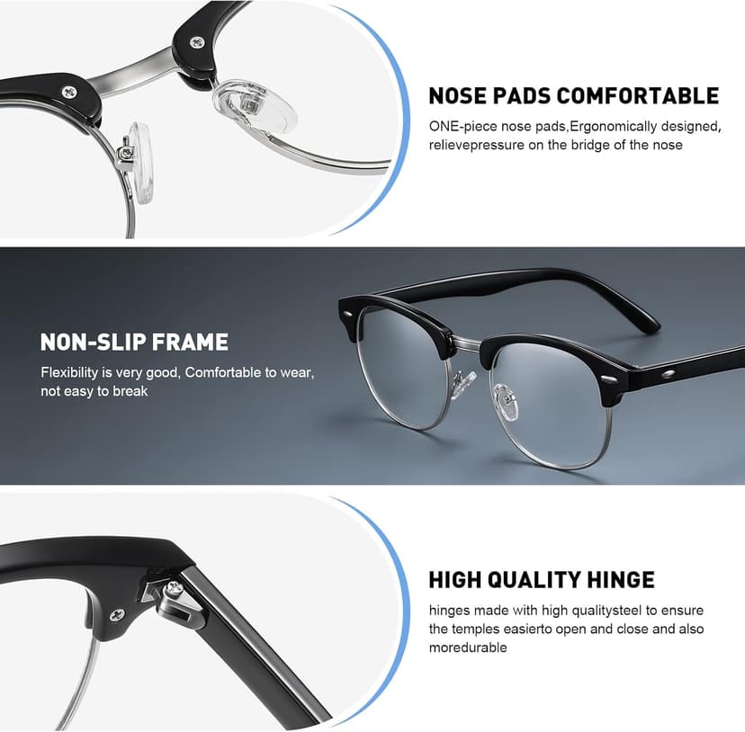 AOMASTE Blue Light Blocking Glasses Vintage Half Frame UV Clear Lens Anti Eyestrain Computer Gaming Glasses for Women Men