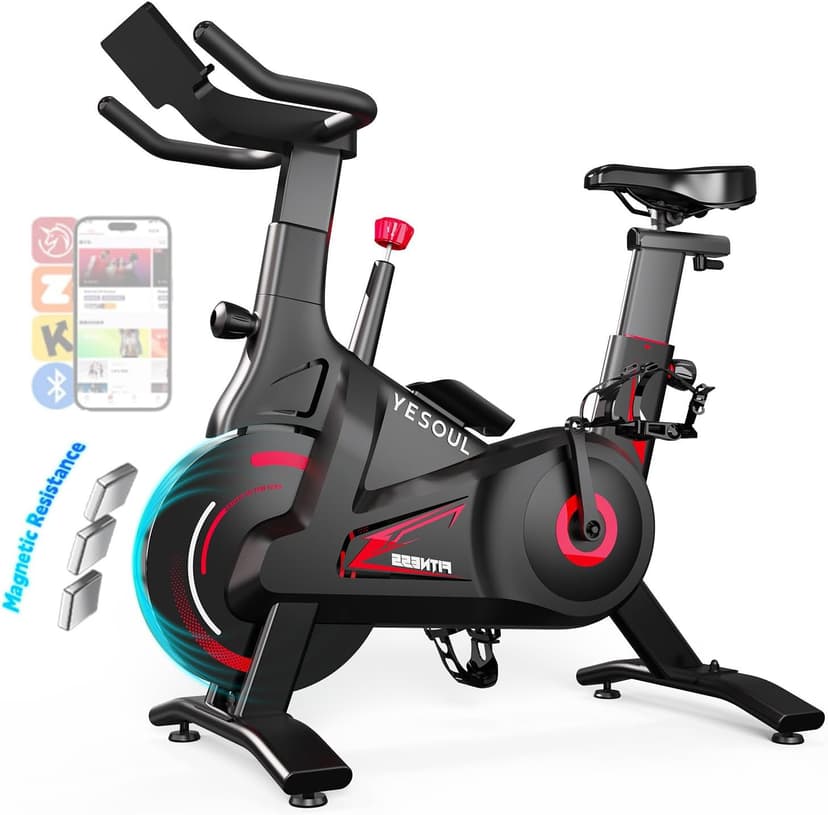 YESOUL Exercise Bike for Home – Stationary Bike with Stable Triangle Frame, Silent Magnetic Resistance, 300 lbs Capacity, Dual-Stage Drive & Alloy Flywheel, Smart APP with Scenic & Live Classes
