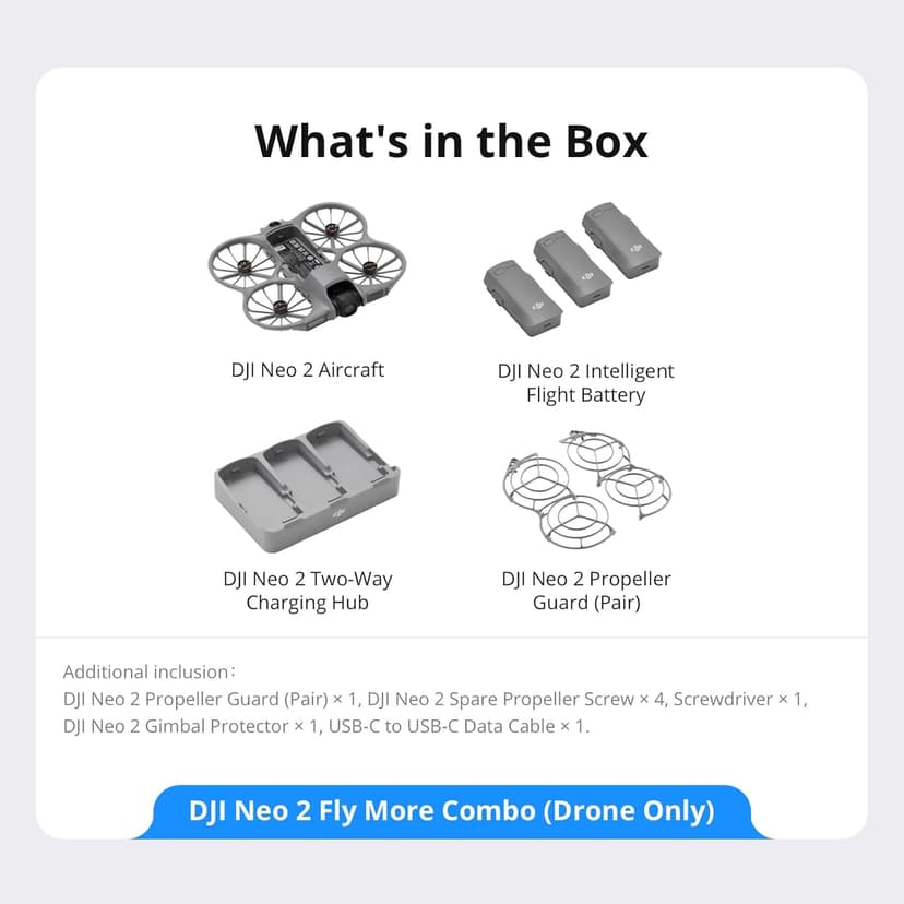 DJI Neo 2 Fly More Combo (Drone Only), 4K Drone With Camera, Palm Takeoff & Landing, Gesture Control, ActiveTrack, Omnidirectional Obstacle Sensing, 3 Batteries