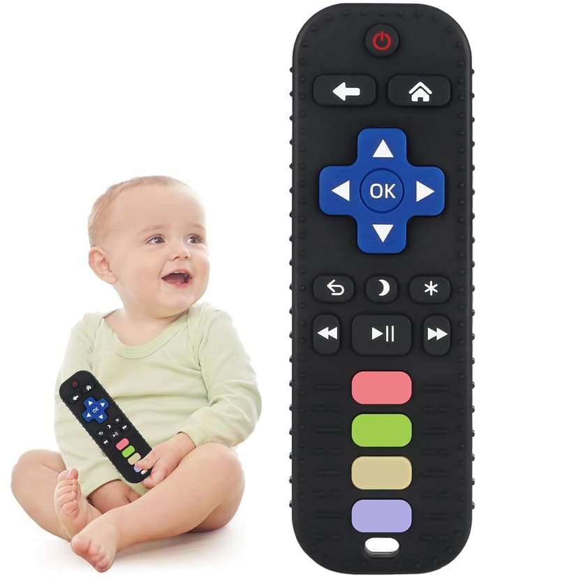 TV Remote Control Shape Teething Relief for Infants (Black) Chuya Baby Teether Toy Chew Toys for Babies 3-24 Months B0BYNDL3SW