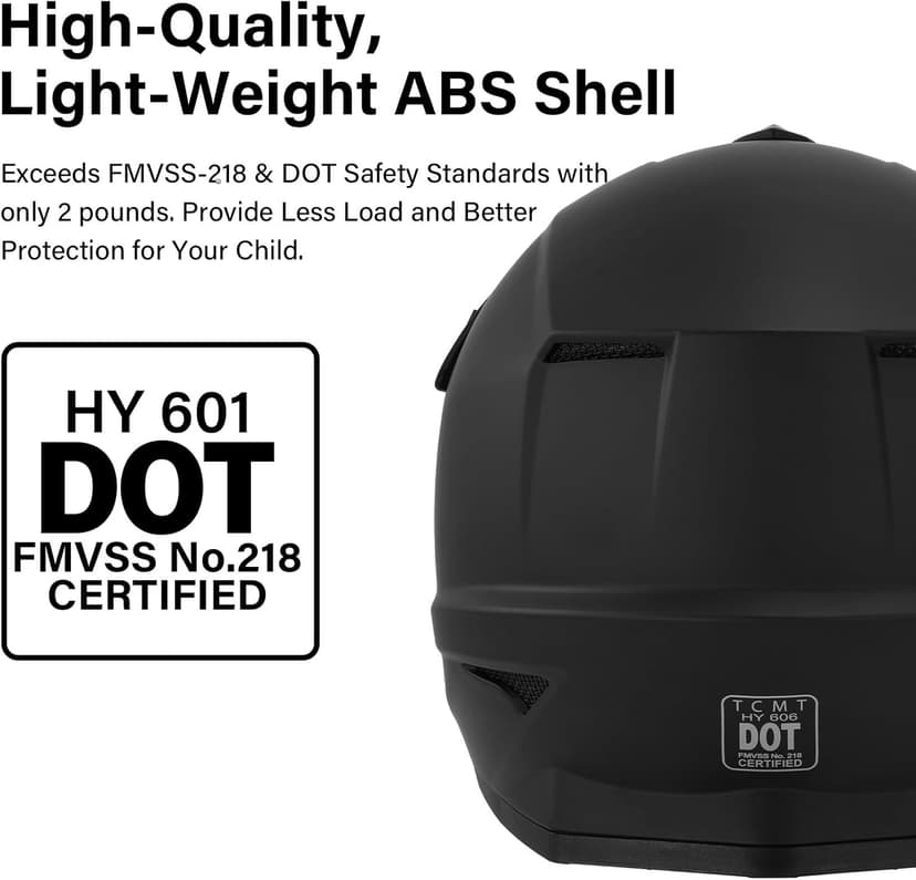 XFMT Kids Dirt Bike Helmet Youth Motorcycle Helmet DOT-Certified Full Face Helmets for Motocross ATV Off-Road Street Bike with Goggles & Gloves, Matte Black Small